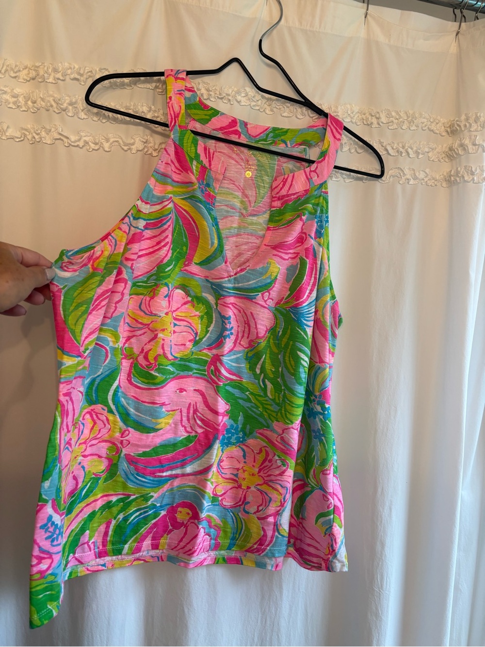 Lilly Pulitzer Pink Green Blue Floral Racerback Tank